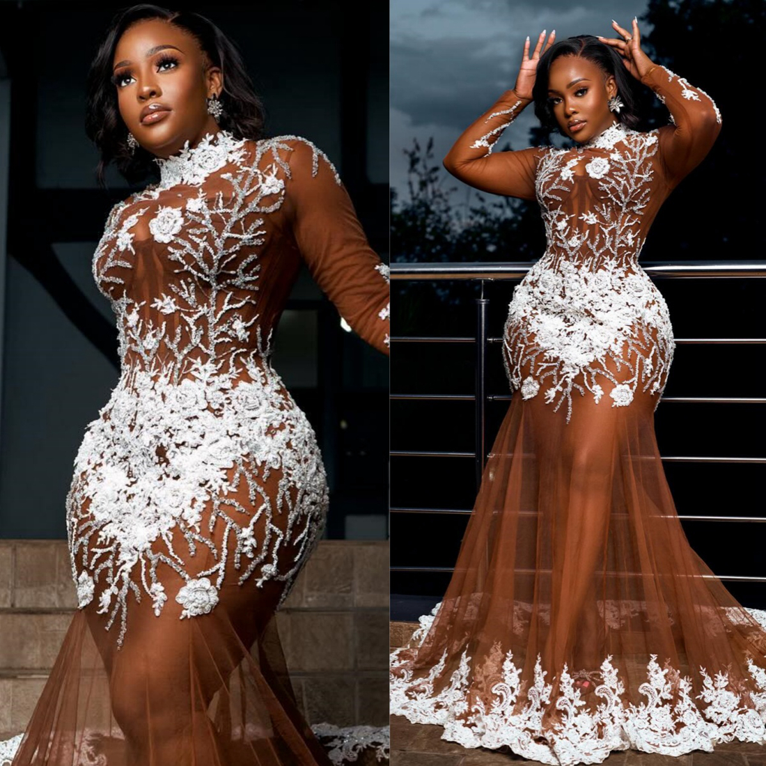 2024 Plus Size Prom Dresses Black Women Illusion Promdress for Special Ocns High Neck Long Sleeves Appliqued Beads Lace Birthday Dress Reception Gown 