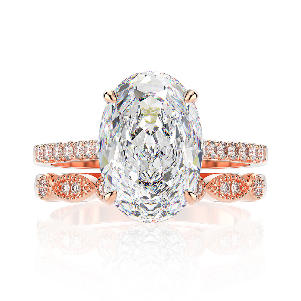 4CT White Natural Moissanite Designer Diamond Luxury Jewelry Genuine 100% S925 Sterling Silver Rose Gold Oval Cut Gemstones Party Women Wedding Band R