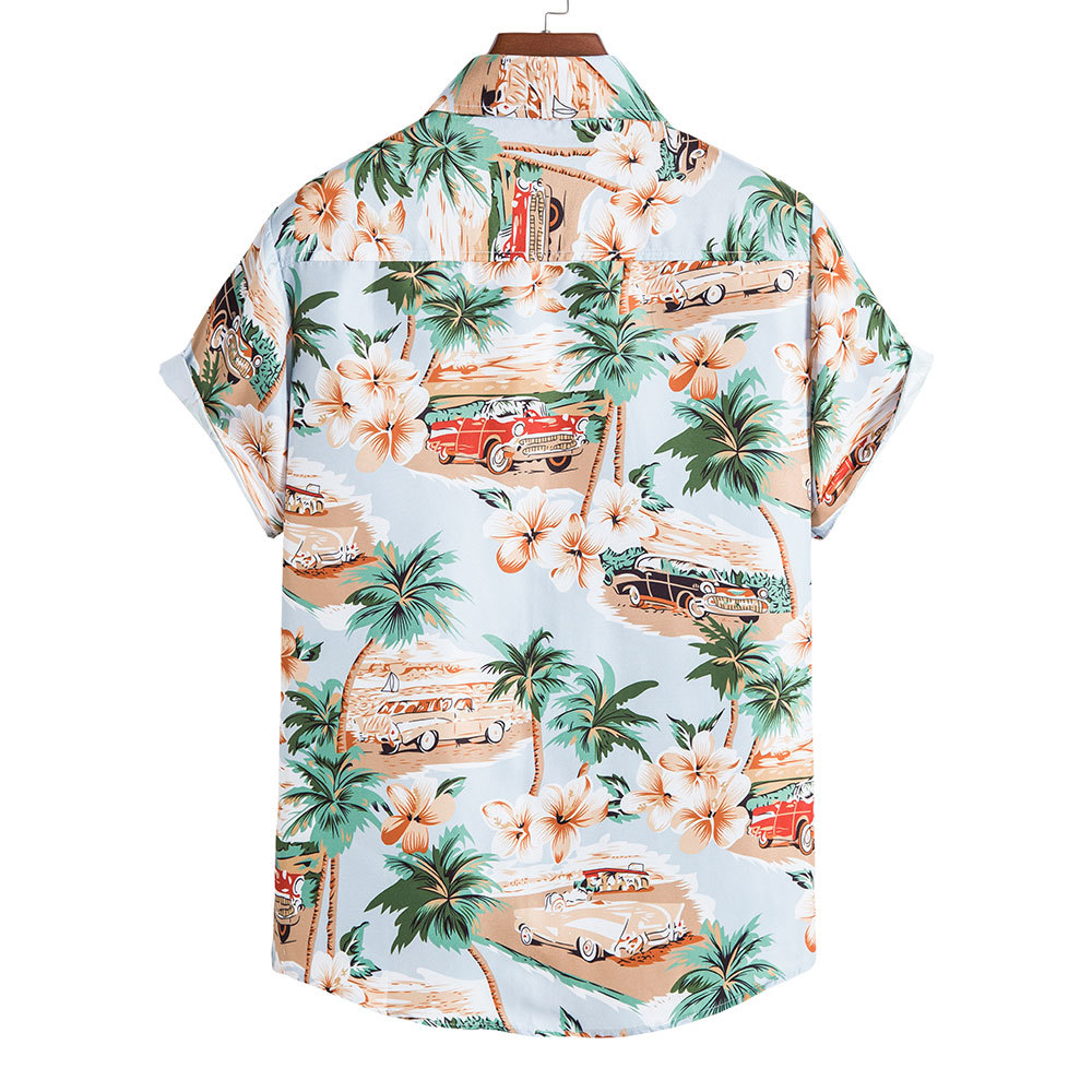mens t shirts Casual Shirts Summer Beach Short-sleeved Shirt Mens Printed Hawaiian Shirt Seaside Vacation Travel Loose Large Size Coconut tree print f