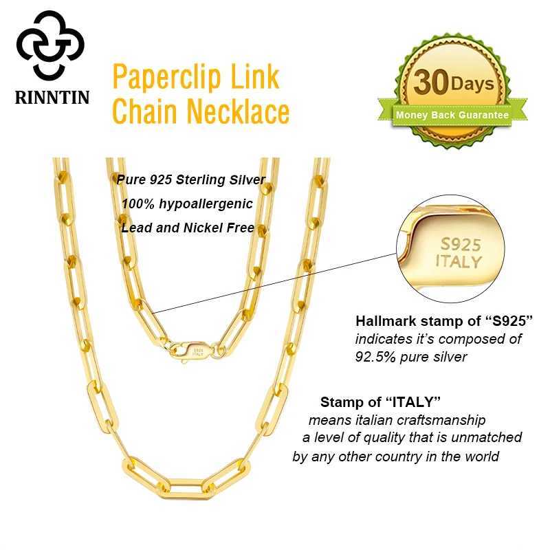 Rinntin 925 Sterling Silver Paperclip Neck Chain Fashion 14K Gold Link Chain Necklaces for Wen Silver Dainty Jewelry SC39 X250516