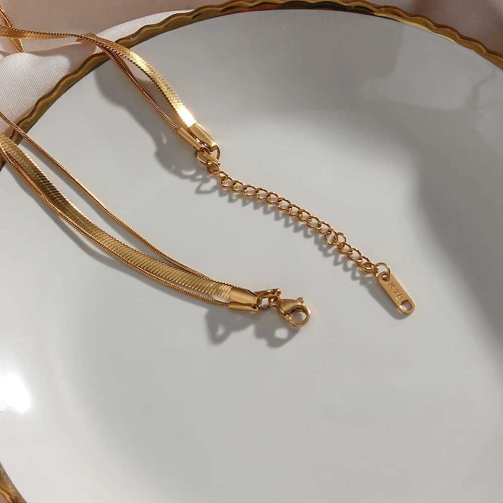 Tarnish Free Stainl Steel 18K Gold Plated Herryingbone Thin Snake Chain Layer Necklace Sexy Womens Gold Chain NecklaceX241123