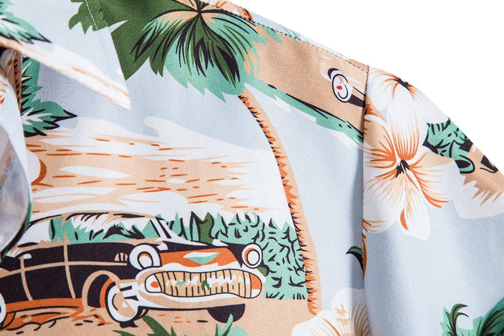 mens t shirts Casual Shirts Summer Beach Short-sleeved Shirt Mens Printed Hawaiian Shirt Seaside Vacation Travel Loose Large Size Coconut tree print f