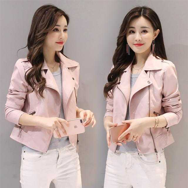 designer jackets for women Faux leather jacket womens short slim pink small jacket motorcycle leather jacket large size Vestido de Mujer