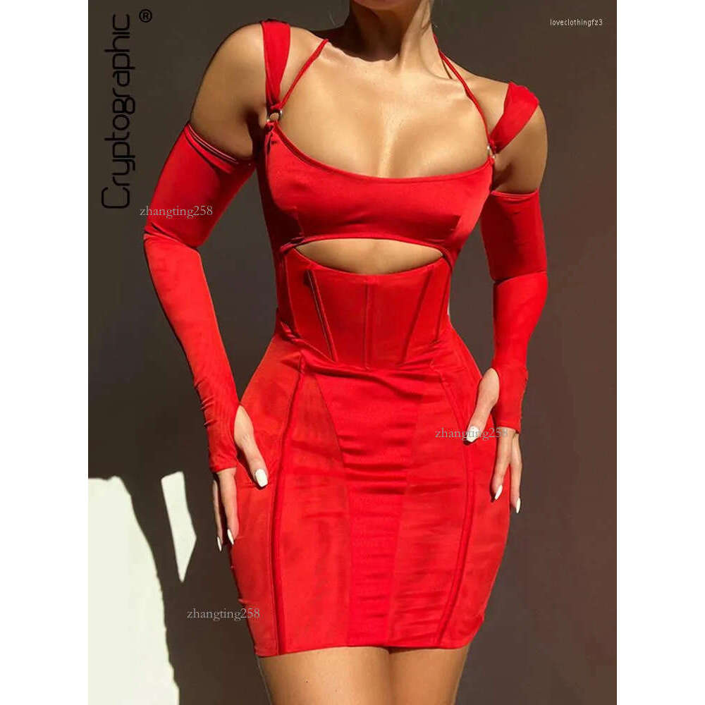 Casual Dresses Halter Sexy Backless Cut Out Mesh Sheer Corset Mini Dress For Women Party Club Slip Bodycon Elegant Gown