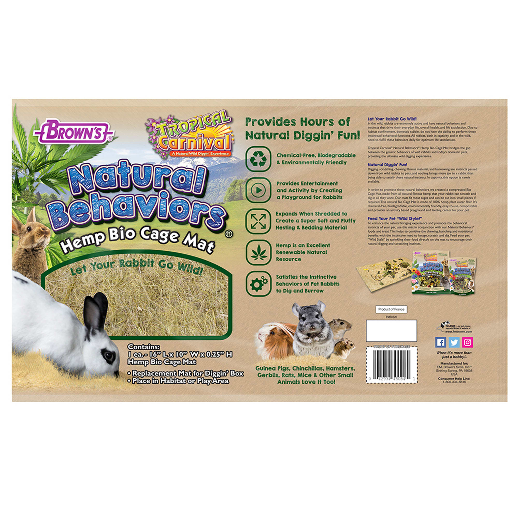 Brown's Tropical Carnival Natural Behaviors Hemp Bio Cage Mat