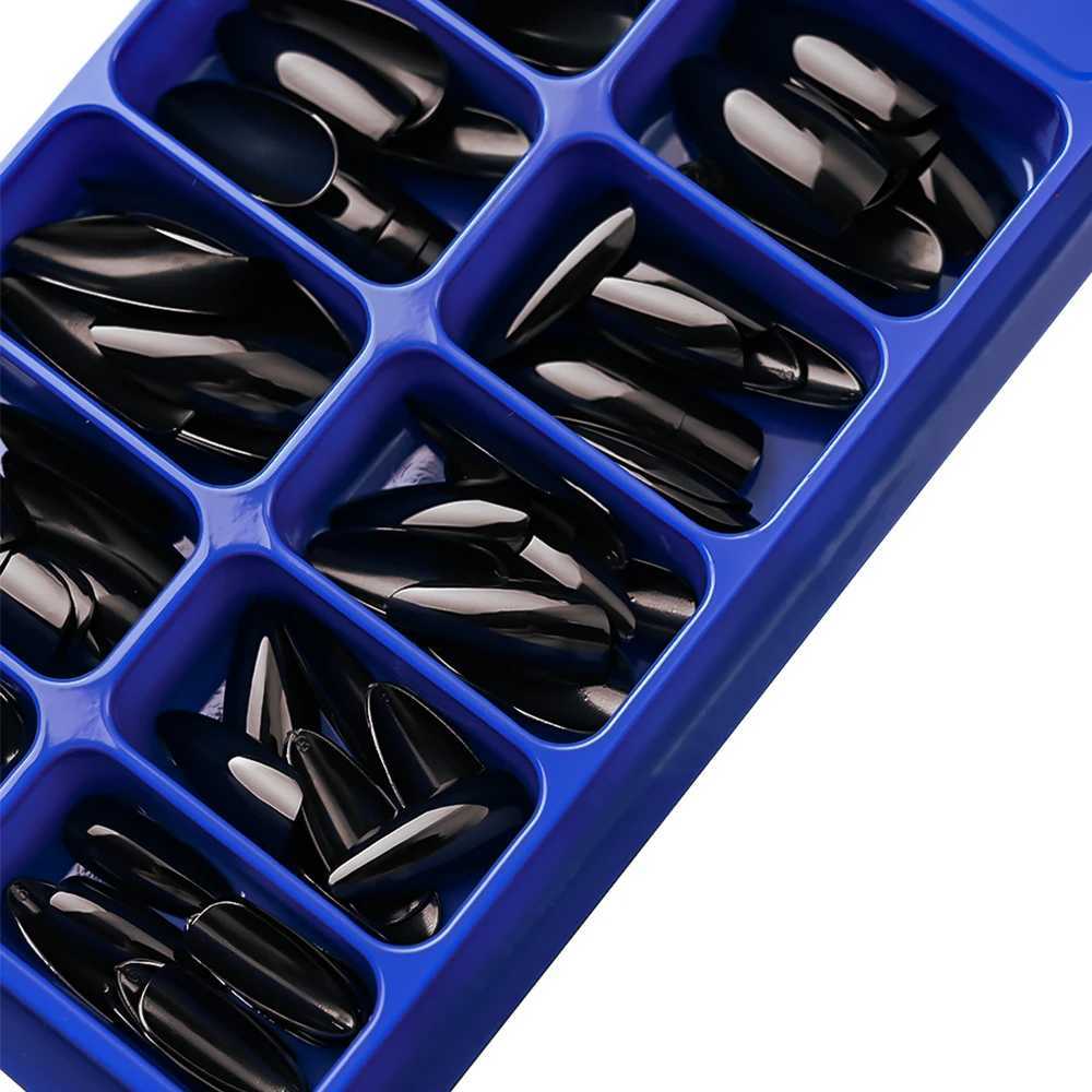 100pcs Black Almond Fake Nail Mid-length Solid Color Artificial Nail Removable Press On Nails Tip Almond Nail Art False NailW250120