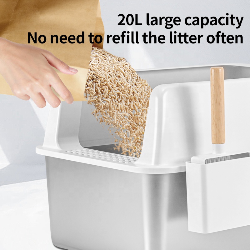 Oversized Stainless Steel Cat Litter Box with Raised Design Easy to Clean Non-Stick Bottom Anti-Splash Toilet Cat Sand Accessory