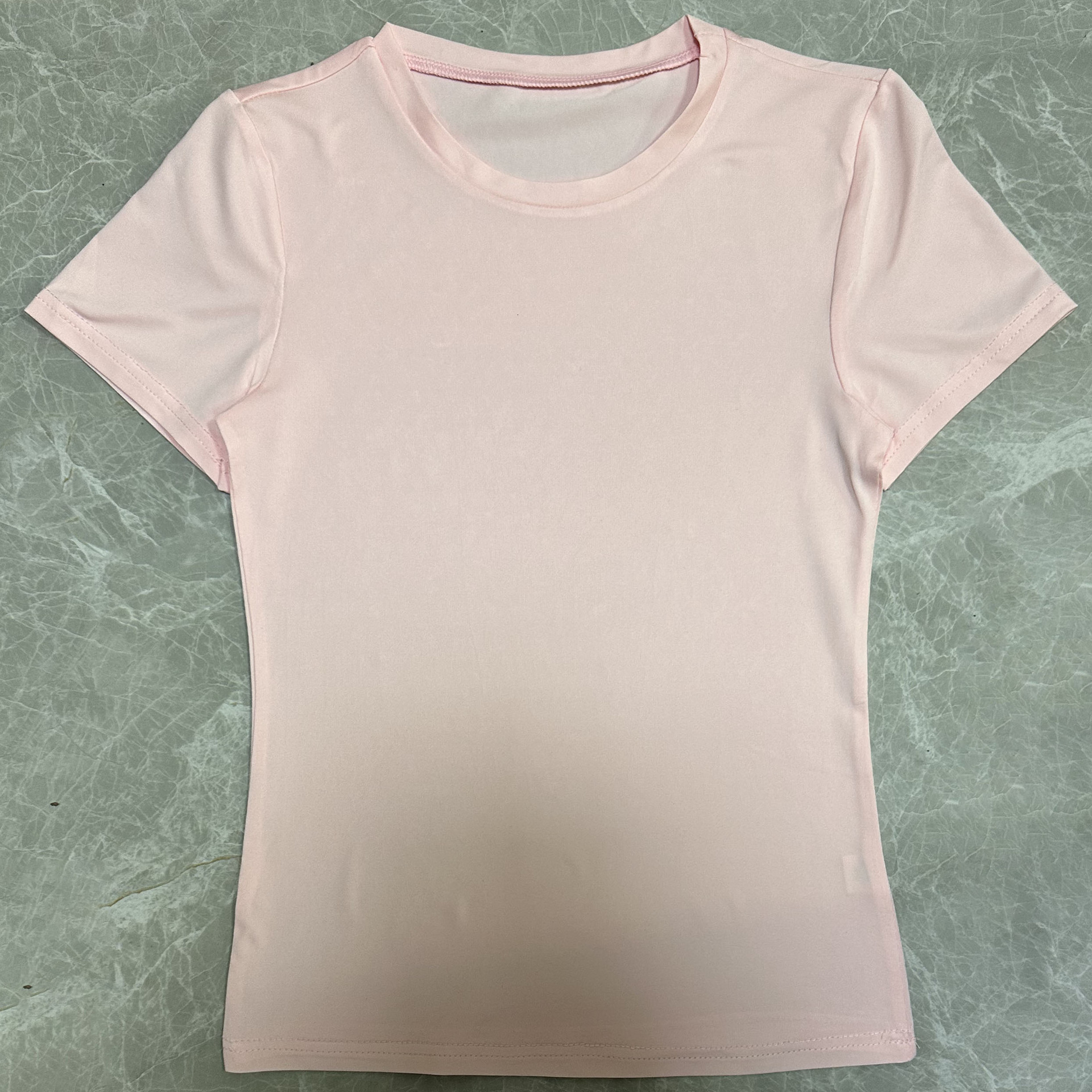 Casual Short Sleeved Spring And Autumn Solid Color Slim Fitting Pullover T-shirt Women's Street Top