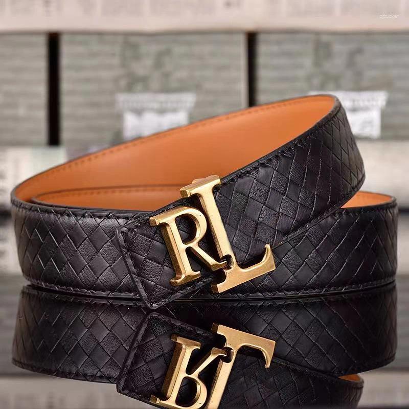 Belts Fashion Men's High-Quality Belt Metal Letter Smooth Buckle Design Trendy And Versatile Business Light Luxury