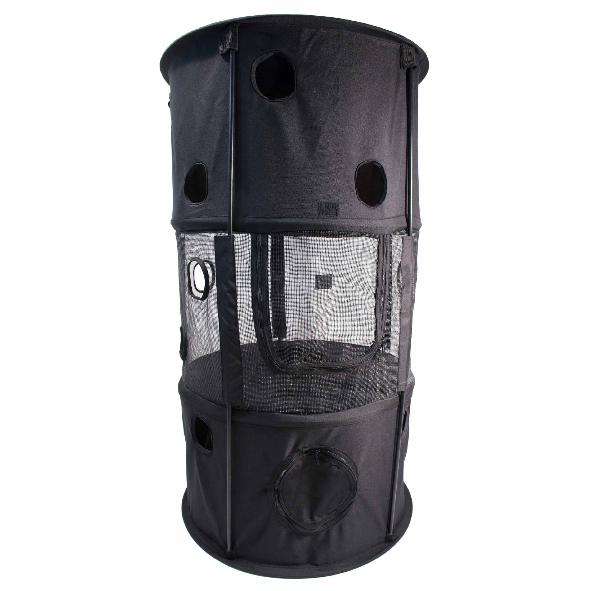Pet Life Black Climbertree Circular Obstacle Play-Active Travel Collapsible Travel Cat House, 13.2" L X 13.2" W X 39.4" H