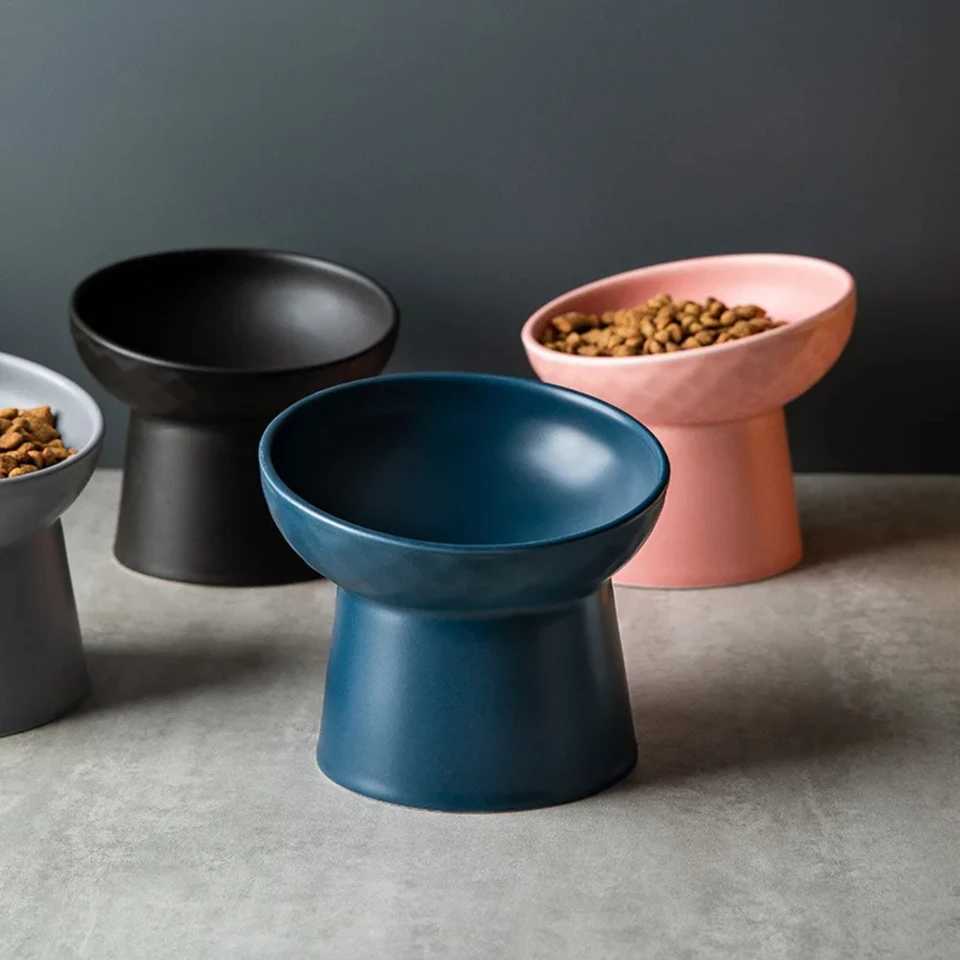 Cat Nordic Style Food Water Bowl Pet Animal Ceramic Eating Dishes High Foot Raised Puppy Cats Matte Bowls Elevated Dog BowlsXJ241125