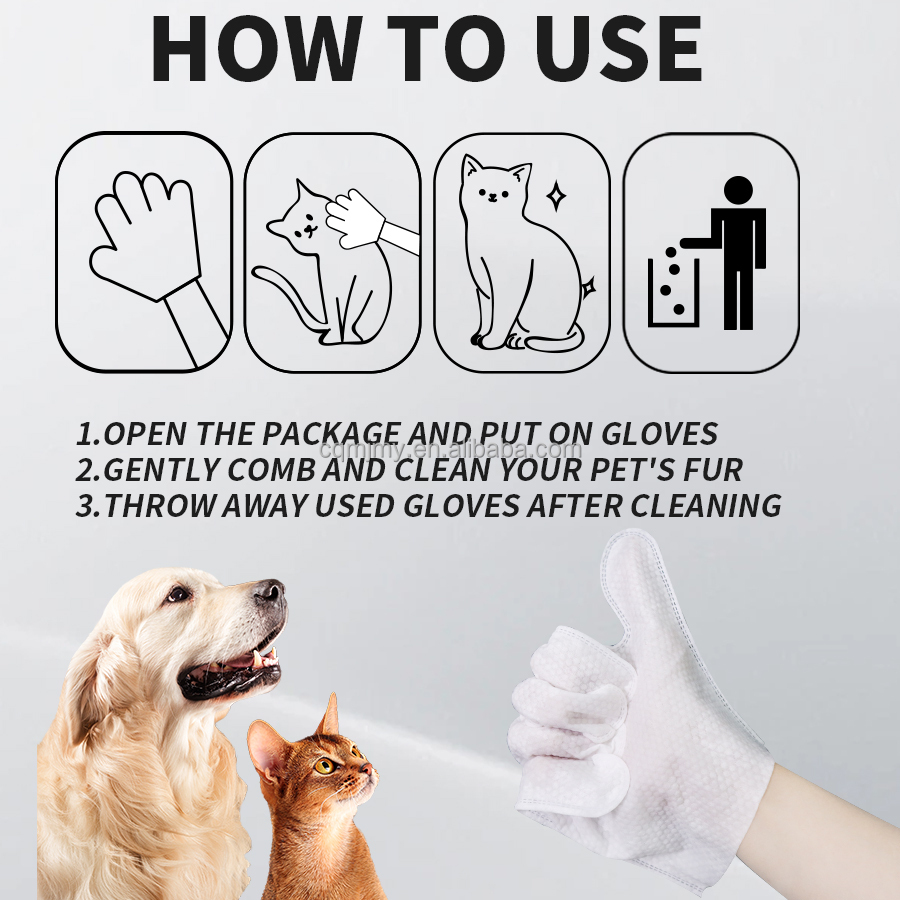 Pet-Friendly Cleaning Gloves Disposable Cat Bathing Products with Wet Wipes for Pet Grooming