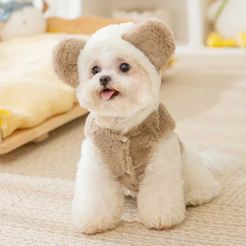 Fleece Dog Coat Cute Bear Winter Dog Clothes Outdoor Warm Jacket for Small Dogs Chihuahua French Bulldog Bichon Thick ApparelsXJ241125