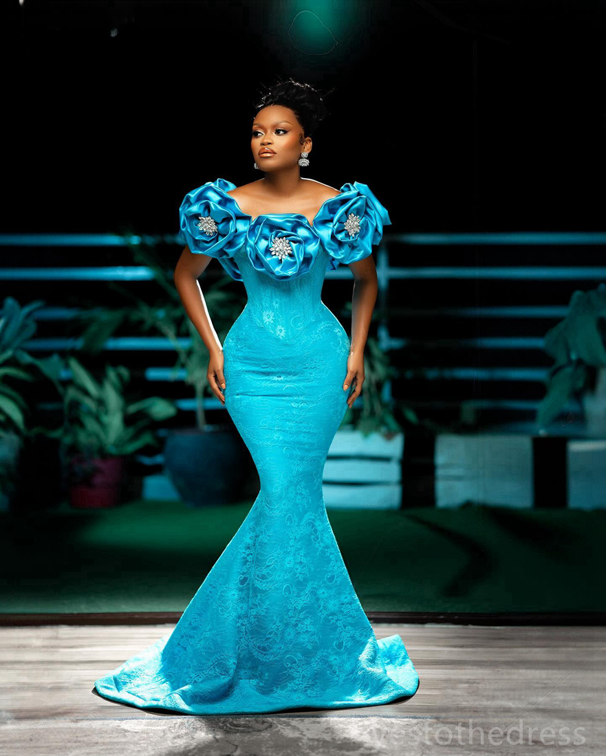 2024 Plus Size Prom Dresses for Black Women Promdress Off Shoulder Fulllace Hand Made Flowers Rhinestones Decorated Mermaid Birthday Dress Reception G