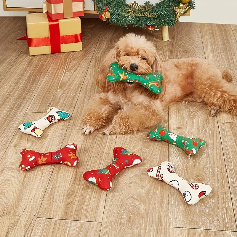 Durable Plush Bone-Shaped Dog Toy - Squeaky Chew-Resistant for All Breeds - Perfect for Christmas Birthday Parties 241125