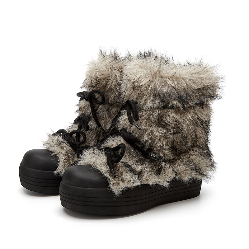 Boots for Snow Women, Plush Cozy Ankle Boots, Flatform Warm Shoes, Trendy 2024 Winter Flats 4 , Flatm