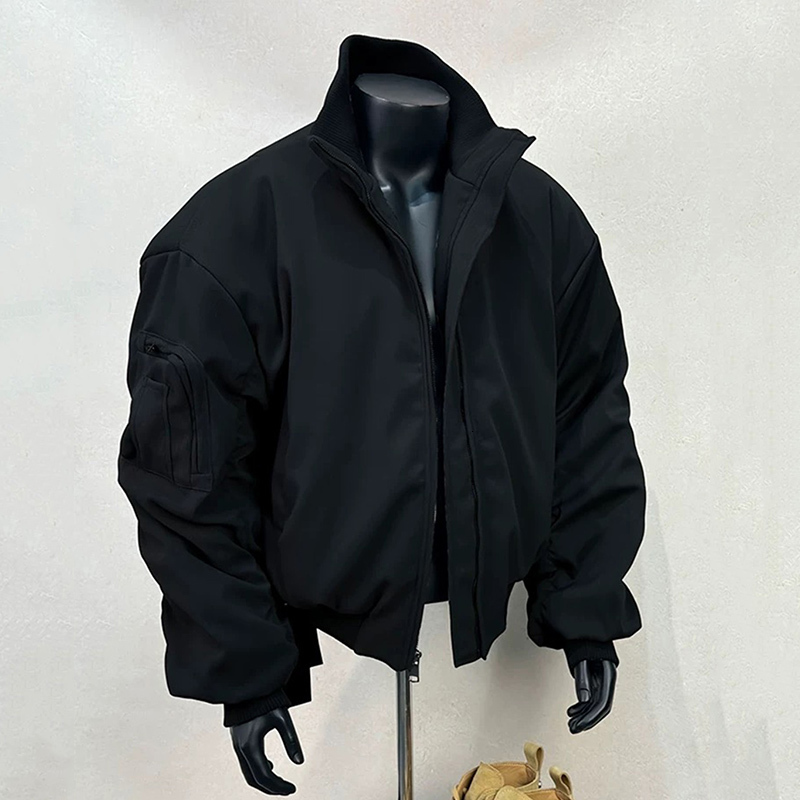 FEWQ Short Waterproof Padded Jacket Thick Stand Up Collar Loose Cotton 2024 Solid Color Long Sleeve Male Tops