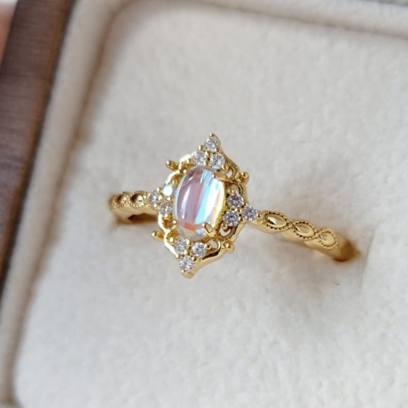 Anello Vintage In Pietra Di Luna D'oro, Anello Antico In Pietra Di Luna, Anello…