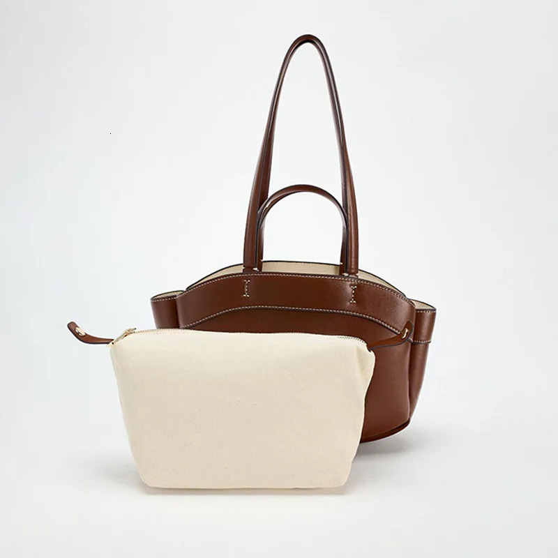 Women Tote Bag Underarm Pouch Large Capacity Pu Leather Shoulder Retro Crossbody Casual Portable Bucket Bags Handbag 241115