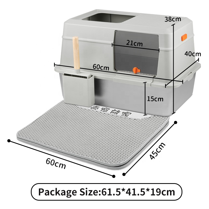 Oversized Fully Enclosed Stainless Steel Cat Litter Box Anti-Splash Hedge EVA Double-Layer Pad Easy Clean Non-Stick Bottom No