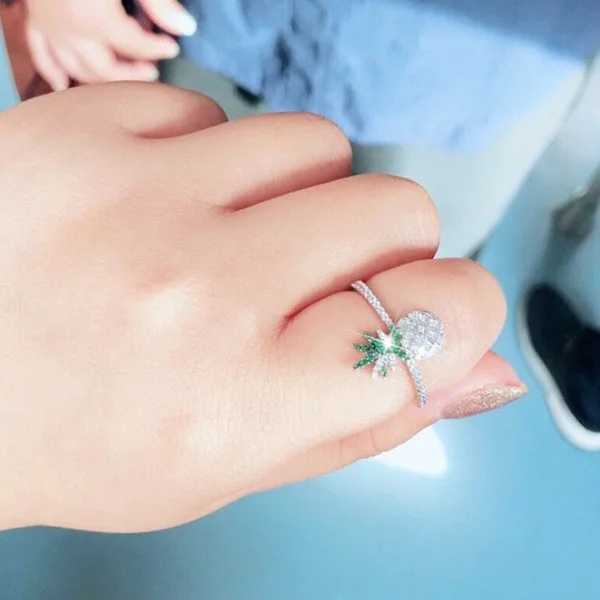 Band Rings 2019 fashion Cute Fruit Pineapple Ring Yellow/white Gold Color 5A Cubic Zirconia Women Monaco Fashion Party Jewelry H240425