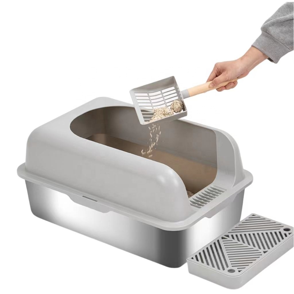 Factory Wholesale Multi Color Cat Toilet Semi-Enclosed Removable Easy Cleaning Stainless Steel Litter Box with High Wall