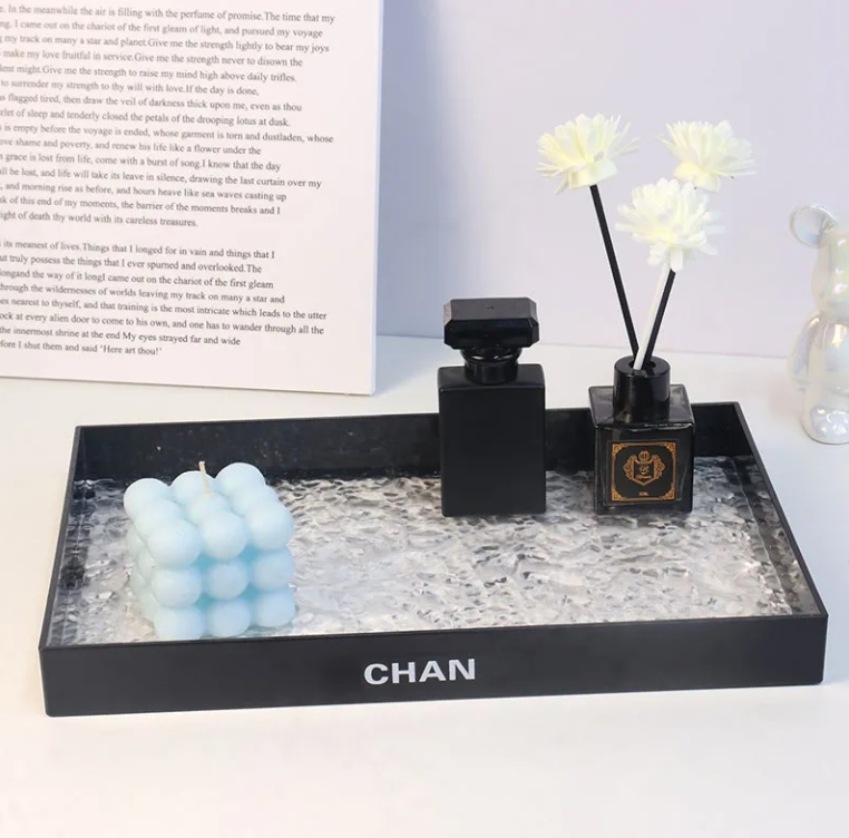 Designer Bedroom Living Room Acrylic Organizer Tray Desktop Home Items Accessories Shelf Storage Organization Box Letter Print