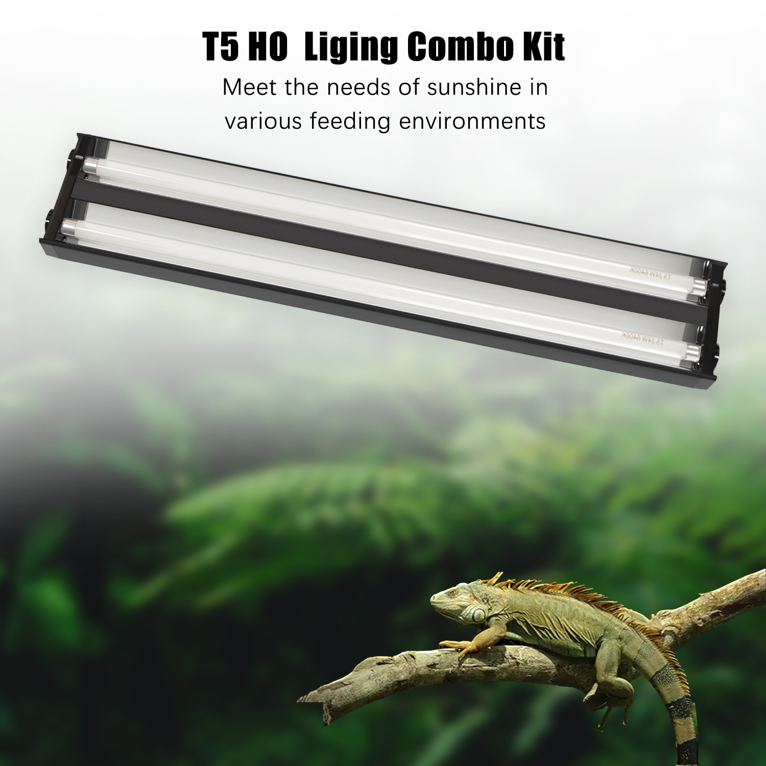 US EU 24W 48W 80W 100W Reptile Dual Lamp Fluorescent fixture T5 Reptile Lights for Reptile Glass Terrarium
