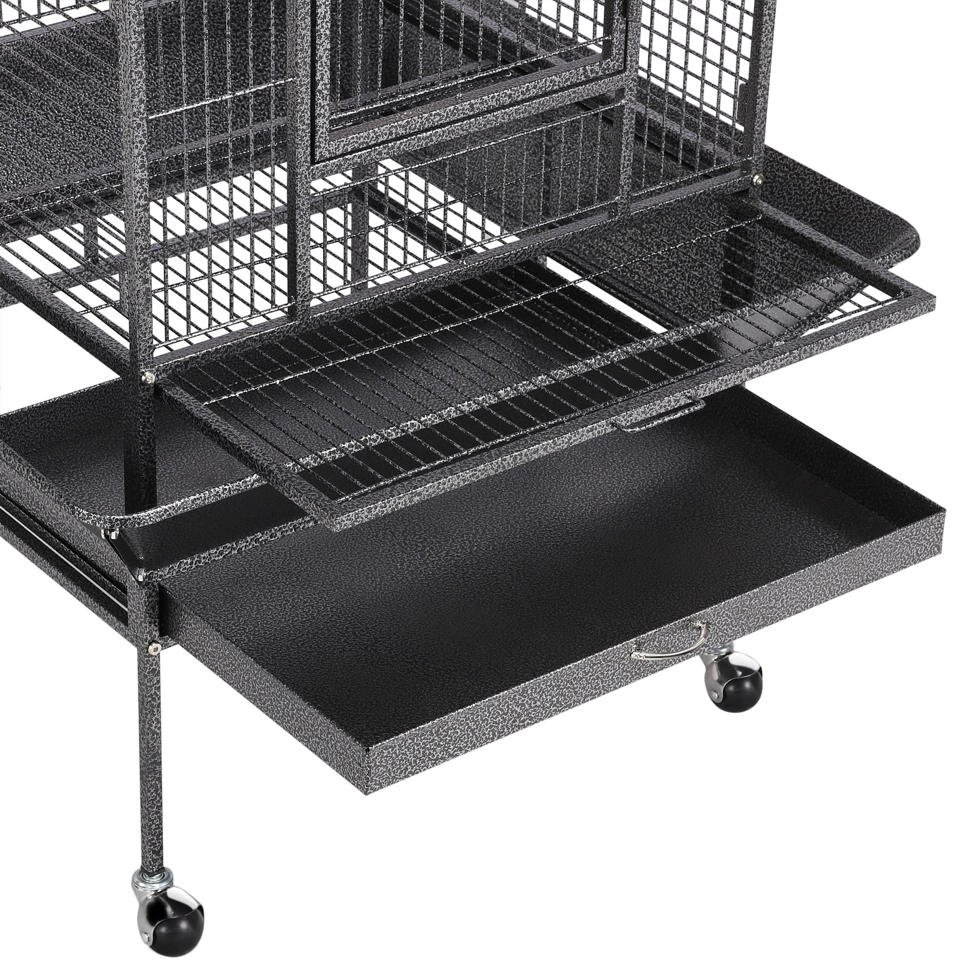 Topeakmart Black Rolling Bird Cage with Play Top Feeding Bowls and Bungee Rope for Small Birds, 68.5" H