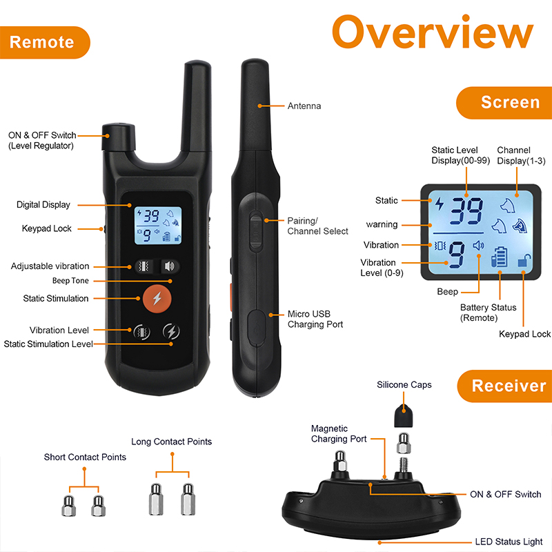 No-Bark Collars E-Collar Dog Training Waterproof Color ScreenStop Barking Anti Bark Dog Collar