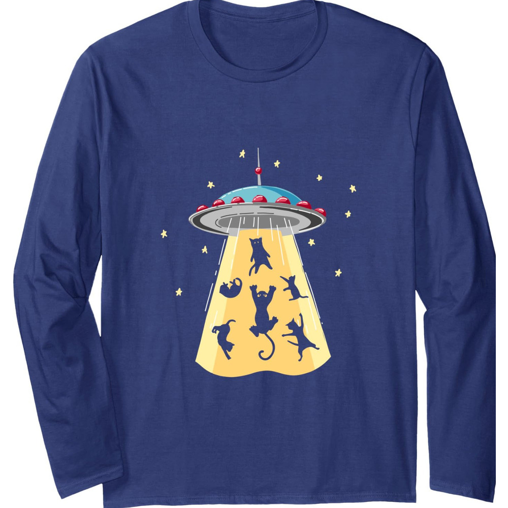 Long Sleeve Shirts for Men sweatshirt UFO Funny Cat Design Long Sleeve Tee Streetwear Casual tops clothes color