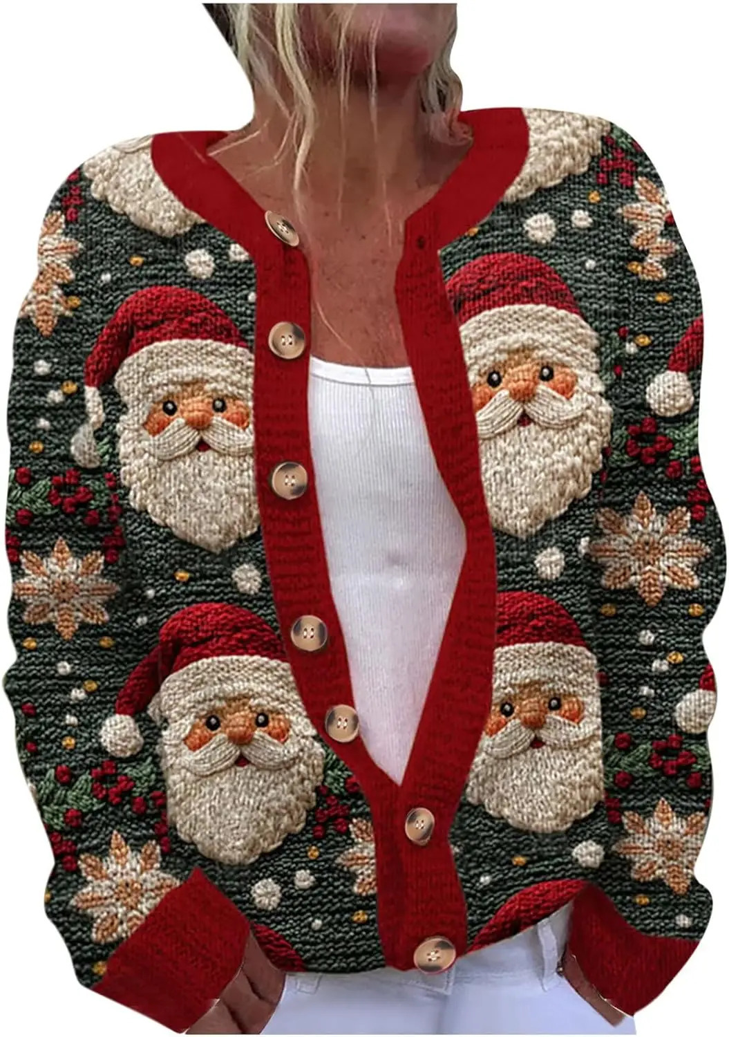 Cross border foreign trade independent station autumn cardigan jacket single breasted button 3D printed Christmas snowman ja 241122
