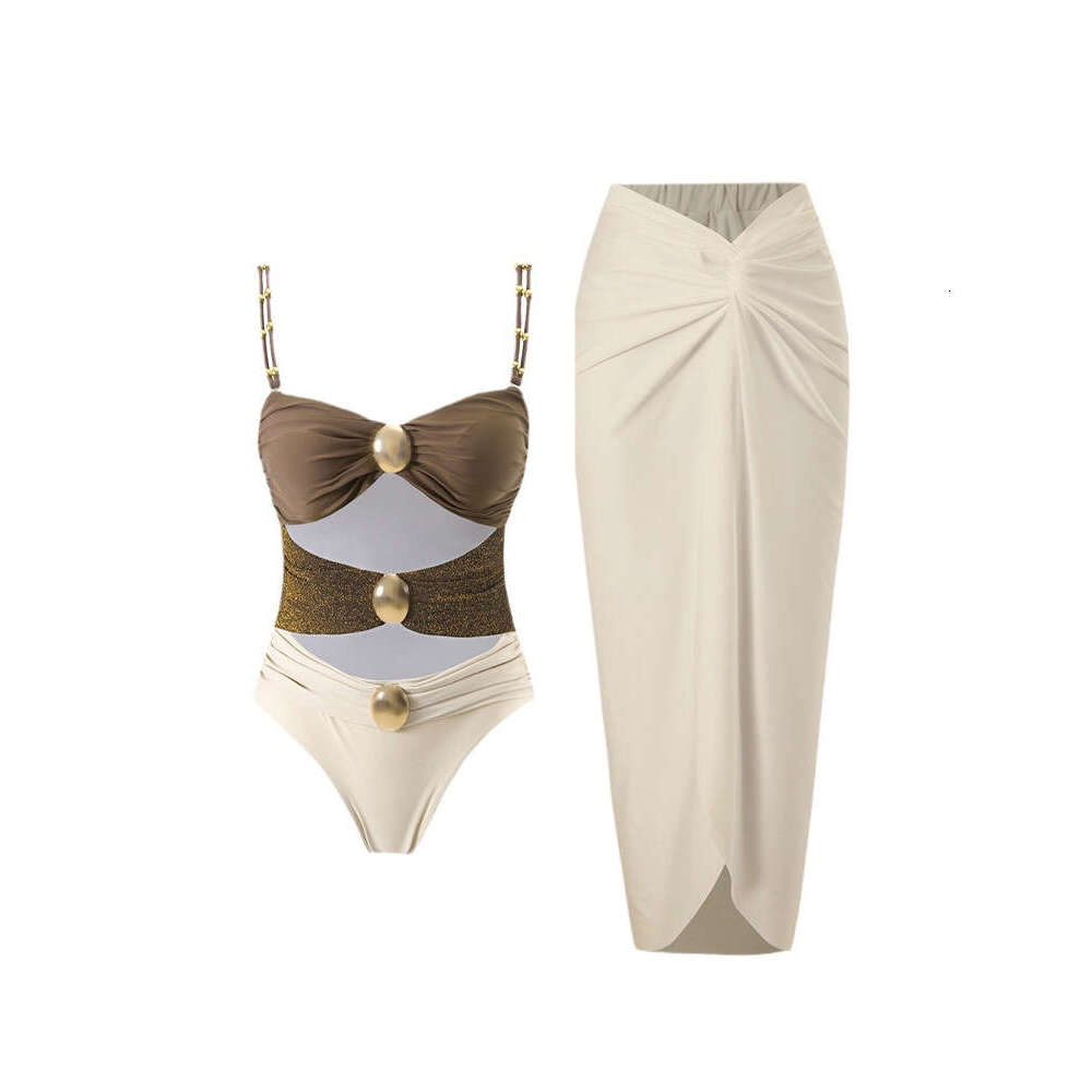 Elegant Color Blocking One Piece Swimsuits 2024 Woman Sexy Hollow Out Bikini Swimwear High Waisted Backless Pink Bathing Suit