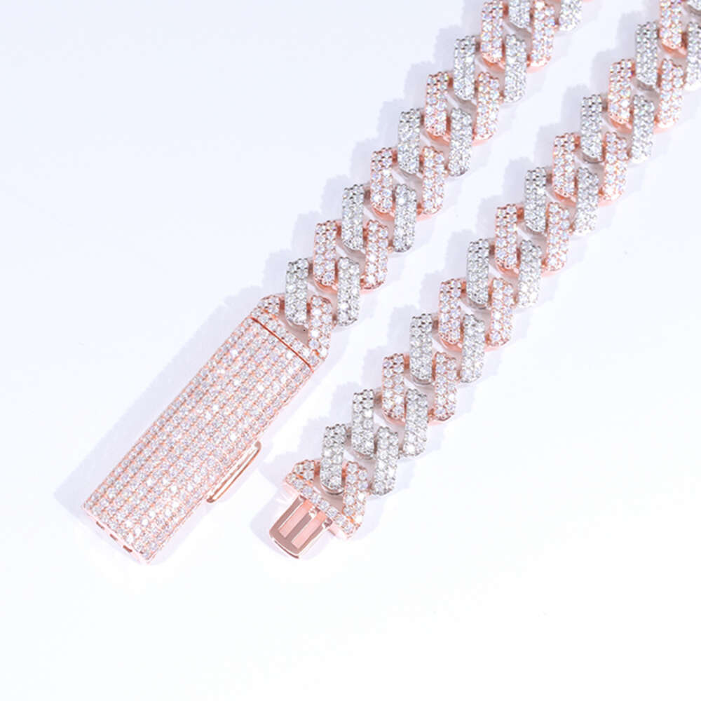 Custom Pass Diamond Tester Vvs Moissamite Diamond Two Tone 2 Row 10 Mm 12 Mm Hip Hop Necklace 925 Jewelry Cuban Link Chain