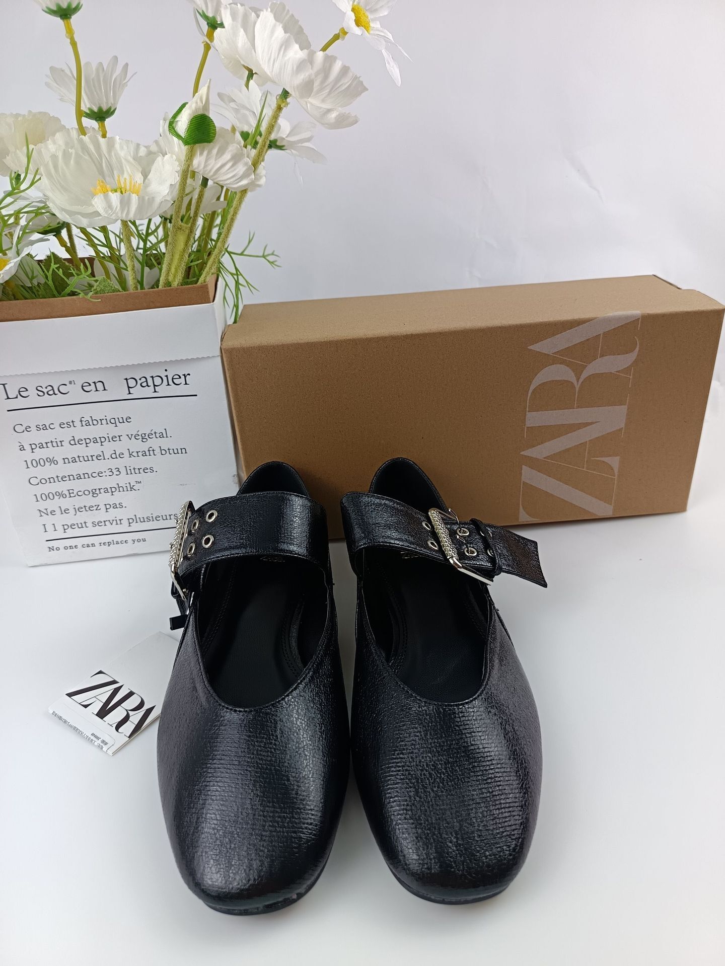 New Spring Black Lace Buckle Mary Jane Flat Bottom Ballet Shoes Flat Heel Round Head Shallow Mouth Single Shoes