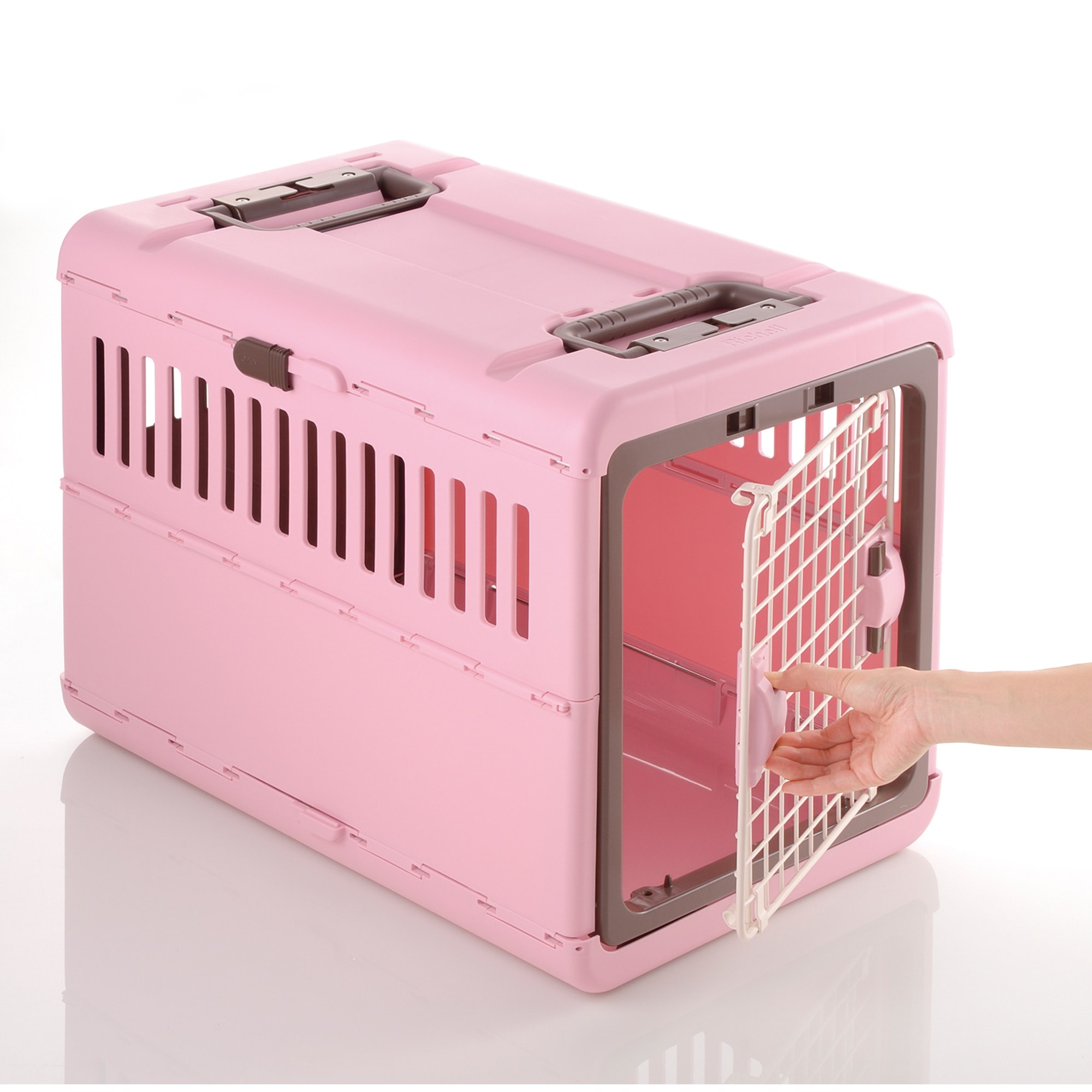 Richell Pink/Brown Foldable Pet Carrier, 17.5" L X 26.5" W X 20" H