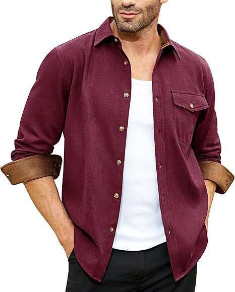 Autumn And Winter New Long Sleeved Plain Collar Daily Vacation Solid Color Men's Shirt B1