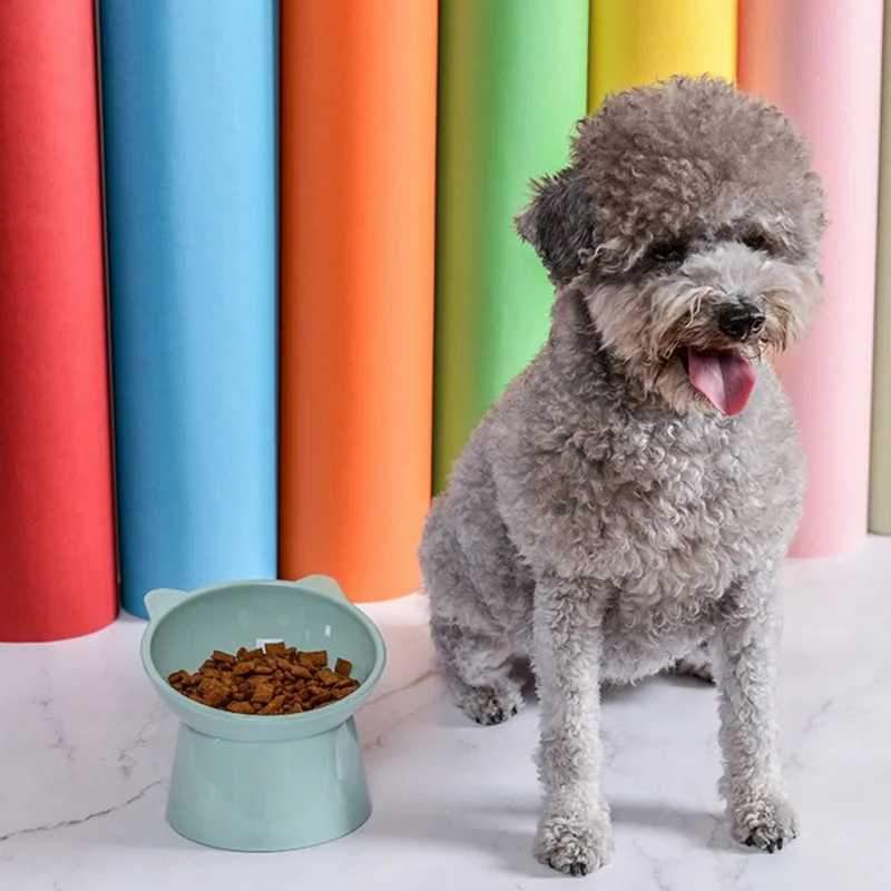 Pet Cat Binaural High Foot Dog Food Bowl Protect Cats Spine Stress Free Slanted Design for Cat Easy Eating Dishwasher SafeXJ241125