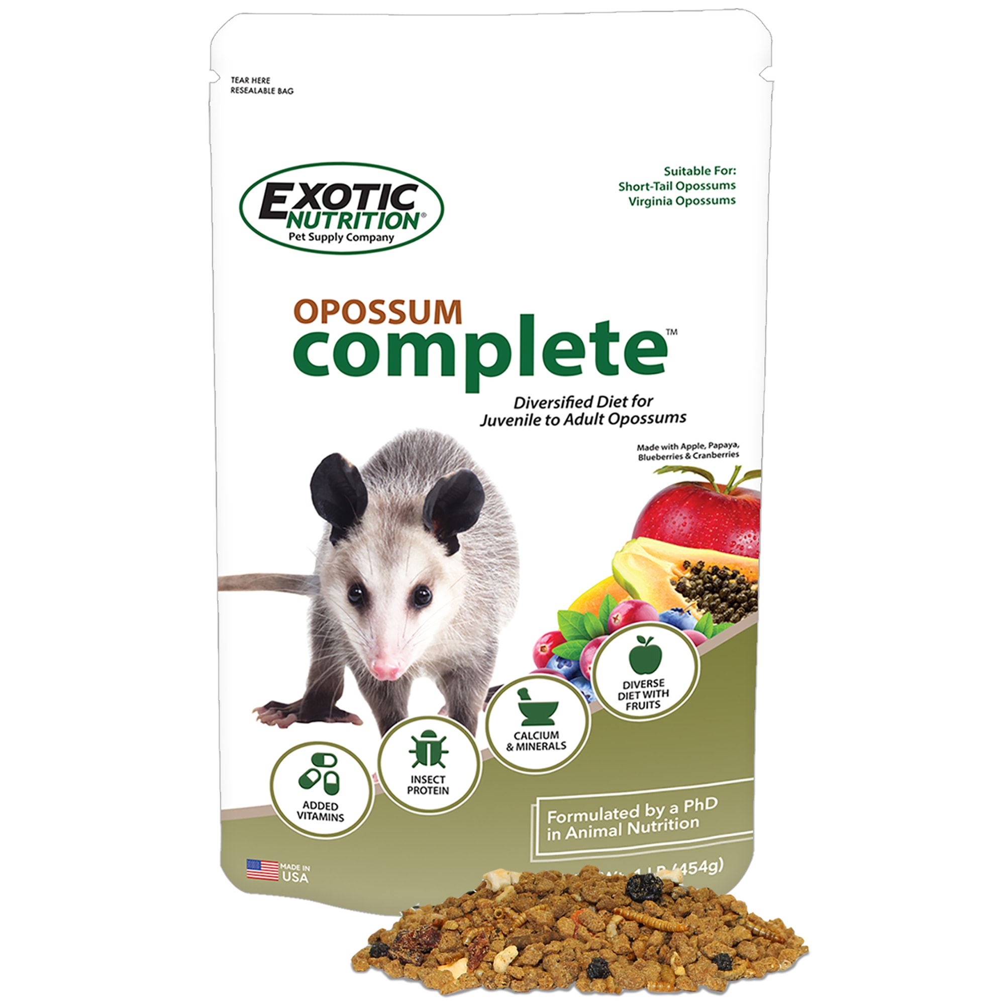 Exotic Nutrition Opossum Complete Opossum Food, 1 lb.