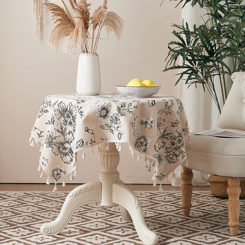 Small Floral Tablecloth Cotton and Linen Ins Small Fresh Dustproof Heat Insulation Household Dining Table Cloth Coffee Table Tablecloth