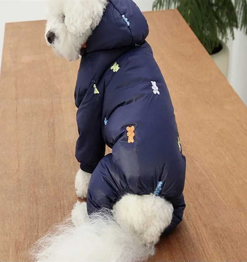 Full Printed Bear Dog Clothes Pet Four Legged Cotton Coat Teddy Warm Winter Outfit Schnauzer Down Jacket Puppy Sweet JacketXJ241125