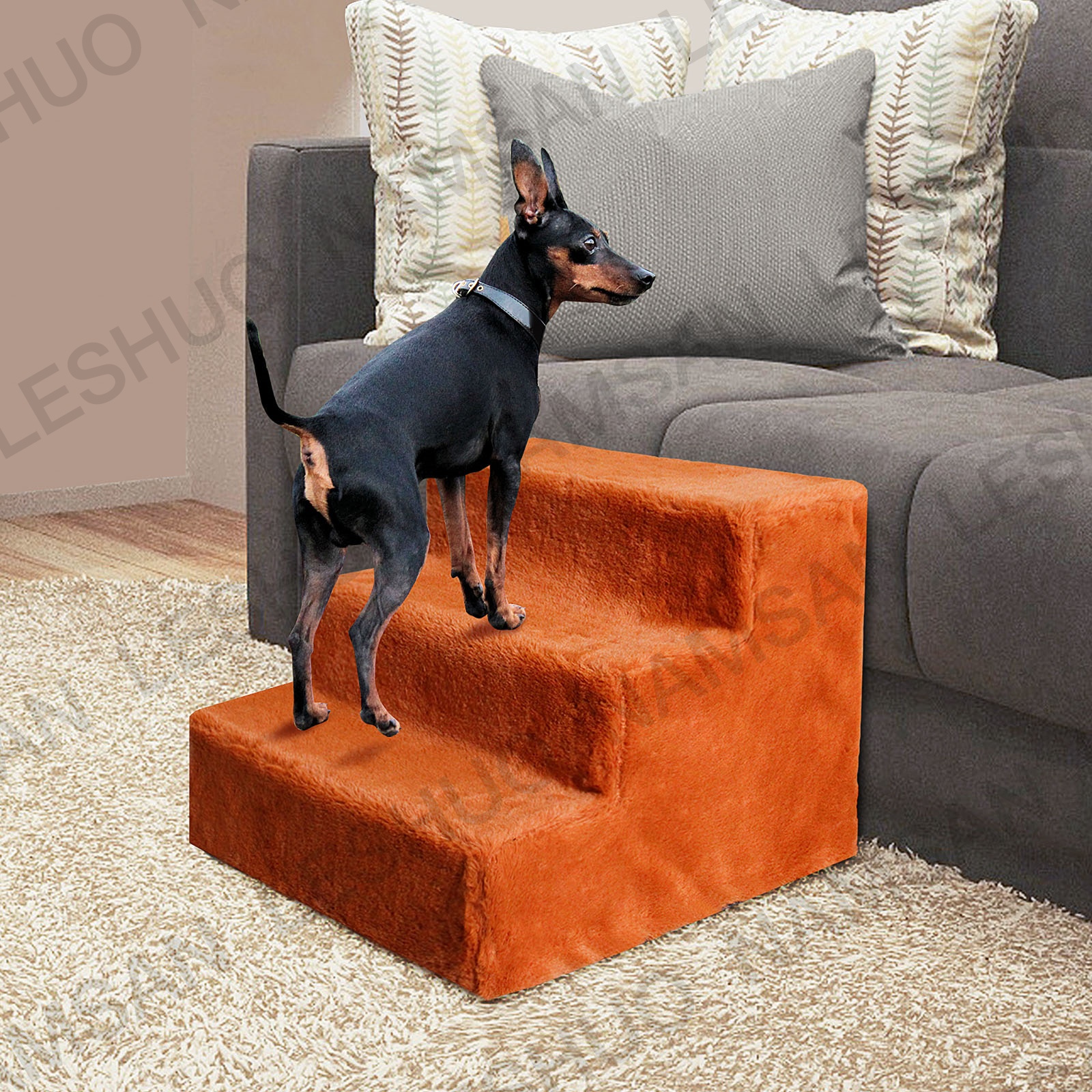 Hot-selling Pet Stairs Assemblable 3 Steps Dog Ladder Stairs for Beds, Small Dog Ramps with Removable Plush Cover for Doggie,