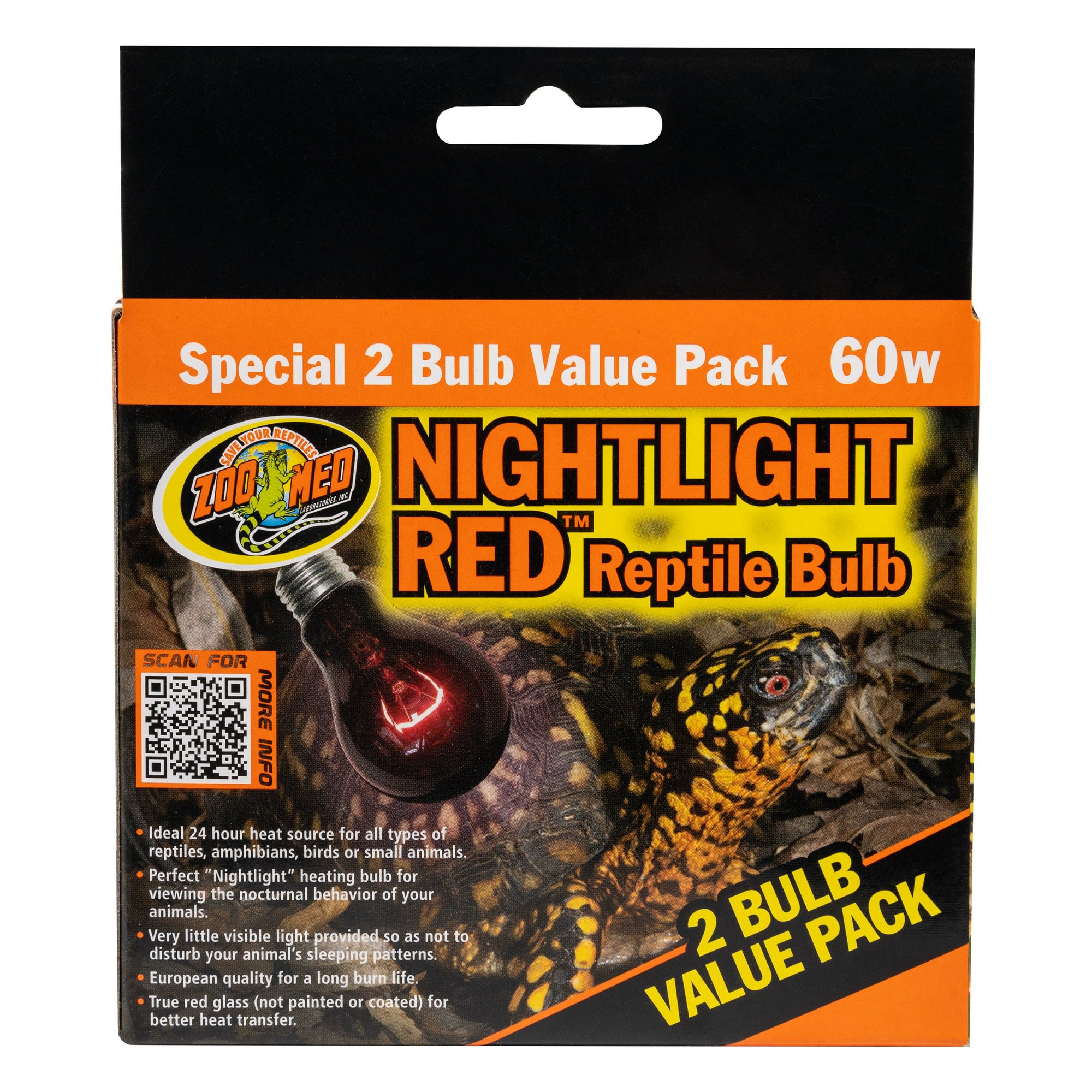 Zoo Med Nightlight Red Bulb for Reptiles, 60 Watts, Pack of 2