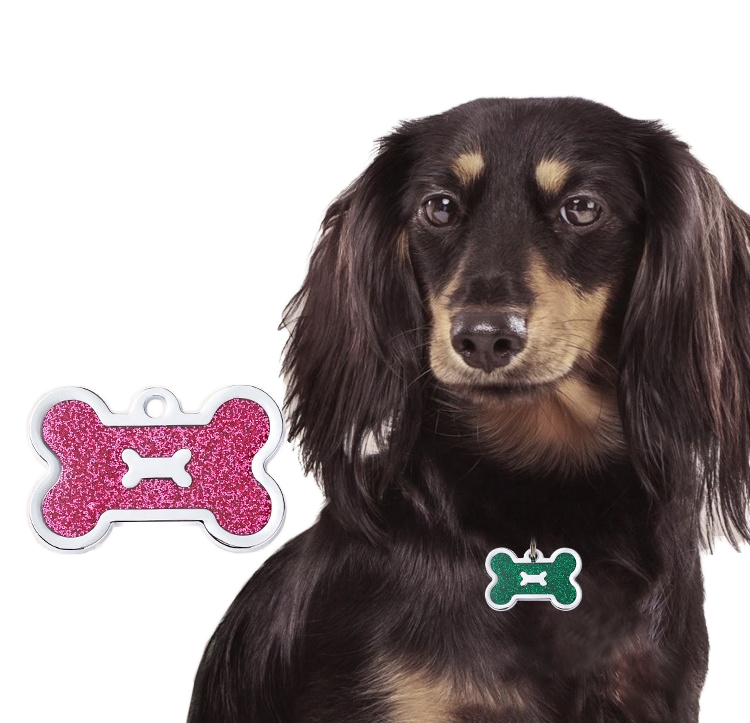 Luxury Multi-Color Glitter Bone Shape Zinc Alloy Pet Tag Loss Proof Lettering Solid Dog Brand Bone Tag Pet Collar Accessories