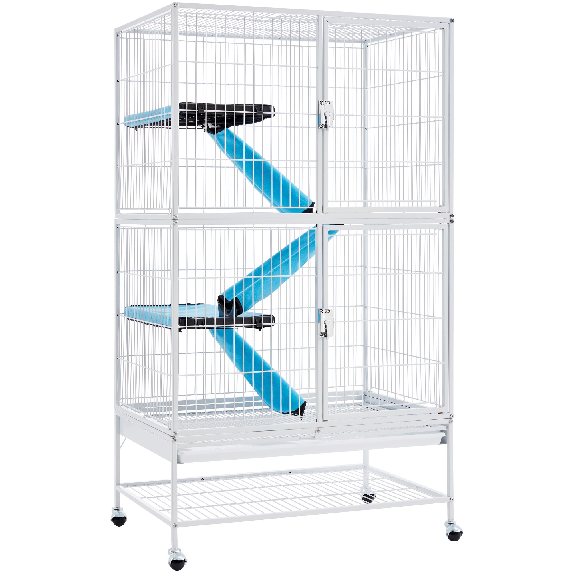 Topeakmart Hammered White Rolling Metal Small Animal Cage with Removable Ramp, 31" L X 20" W X 54" H