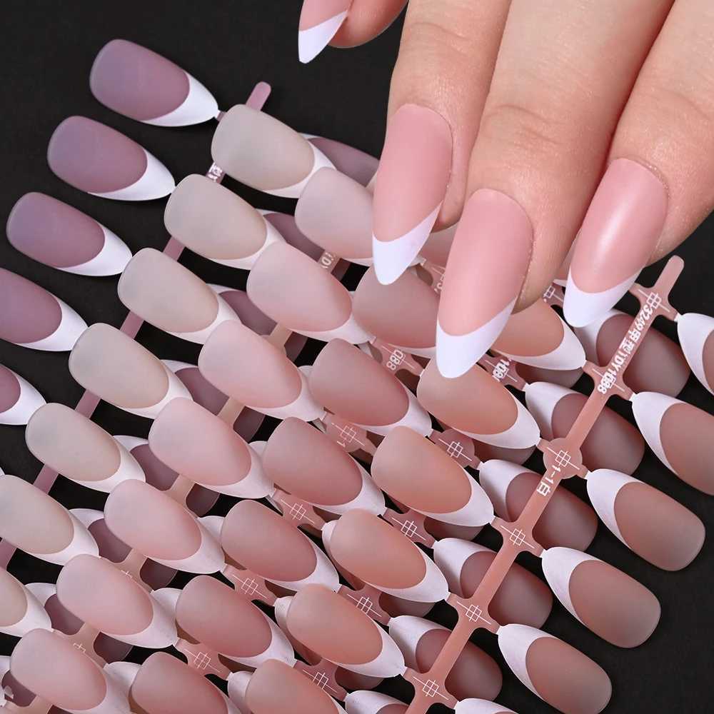 150Pcs pre made French fake nails without scars paraffin wax almond fake nails artificial nails pressed nailsW241125