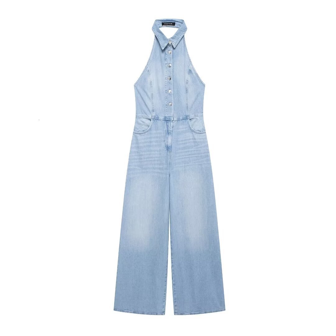 Women's Denim Halter Jumpsuit