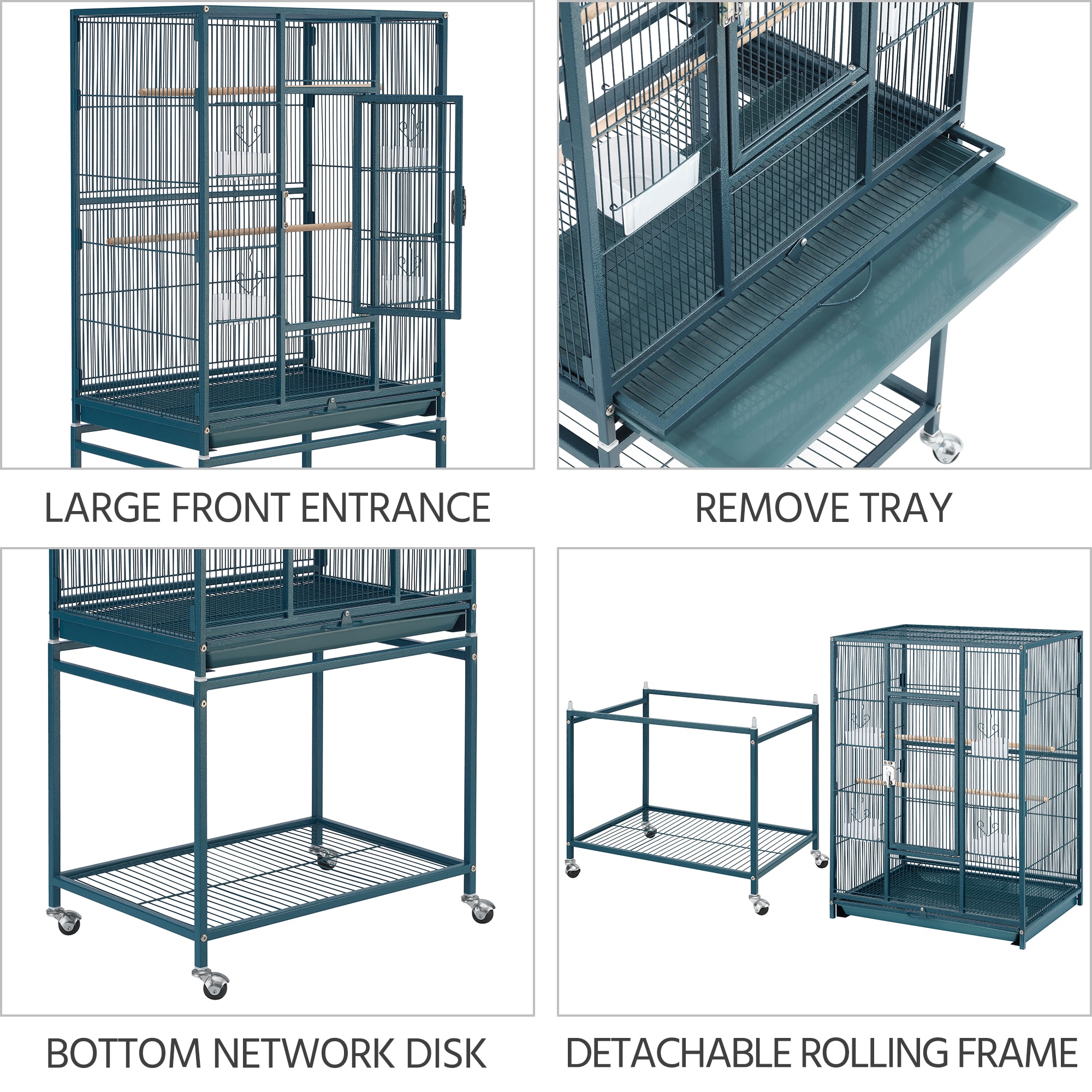 Topeakmart Navy Blue Metal Bird Cage with Rolling Detachable Stand, 53.5" H