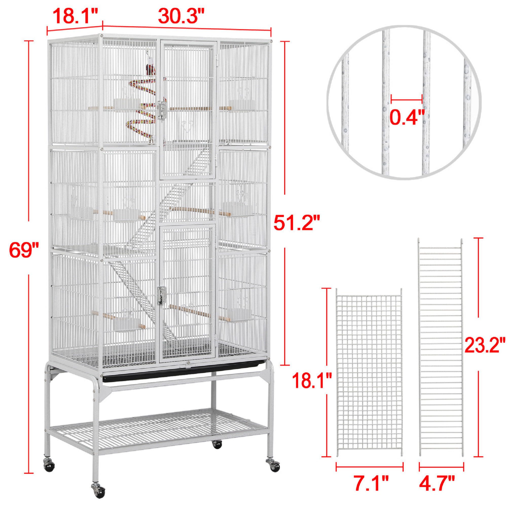 Topeakmart White Large Bird Cage with Rolling Detachable Stand, 69" H