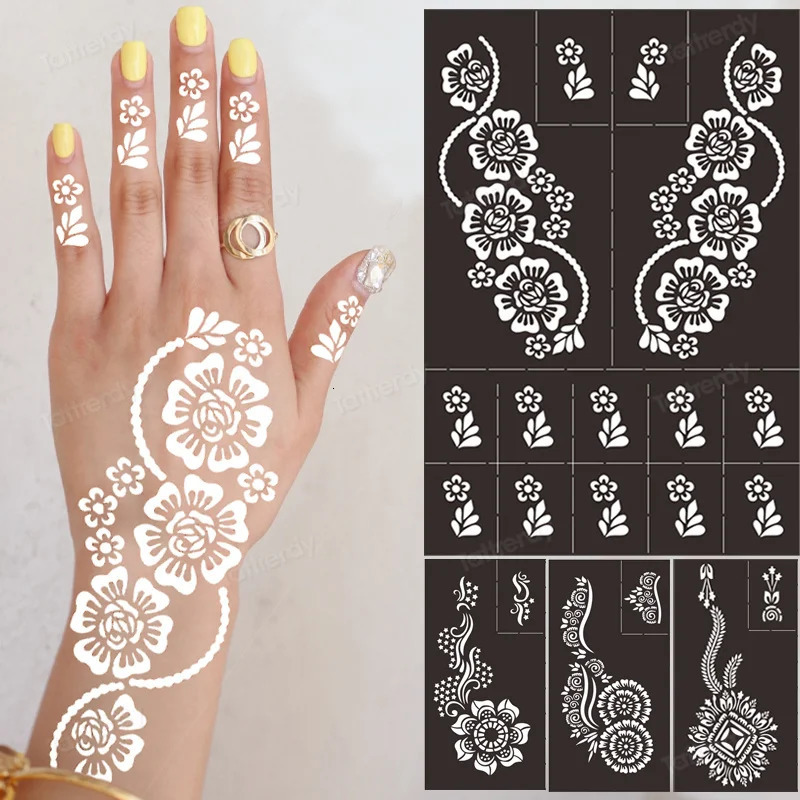 Reusable Temporary Henna Tattoo Stencil Hand Arm Sleeve Face Supplies Stencils for Airbrush Painting Template DIY Indian 241121